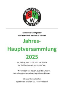 Jahres-Hauptversammlung 23.05.2025 um 20 Uhr