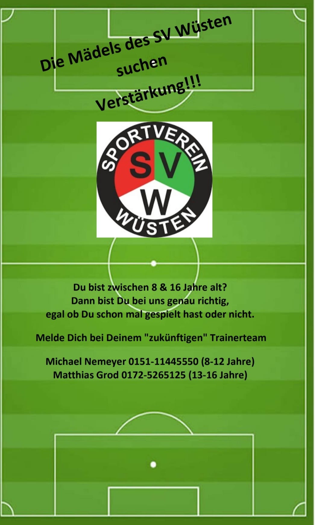 Die Mädels des SV Wüsten suchen Verstärkung